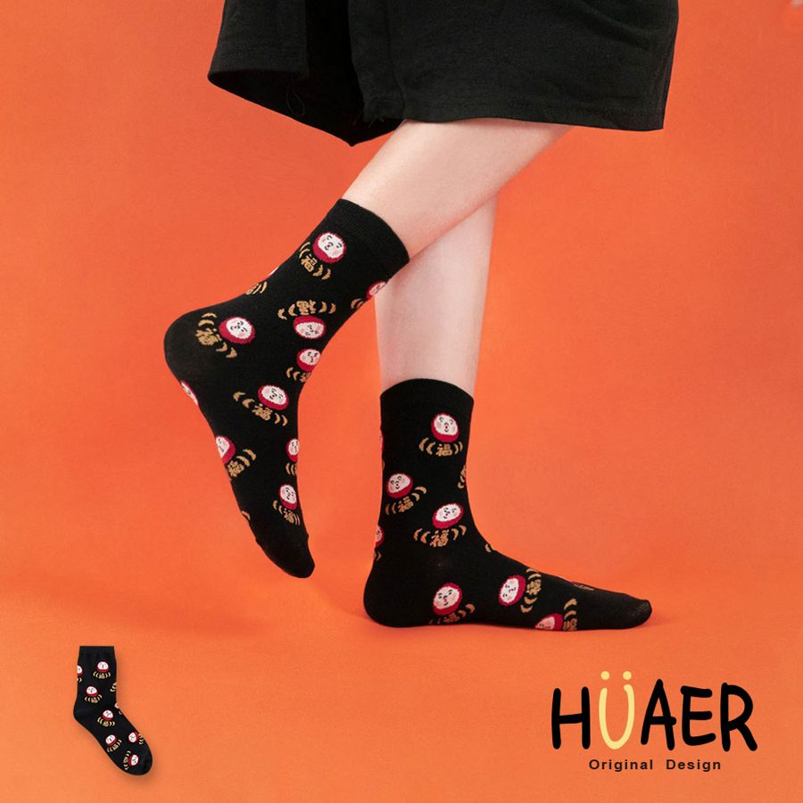 HUAER 滿版福神中筒襪